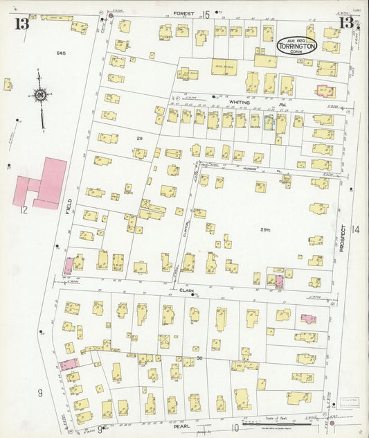 Sanborn Fire Insurance Map from Torrington, Litchfield County, Connecticut (1924), Sheet #0013 - Historic Sanborn Fire Insurance Map Print, vintage old map wall art, antique decor, genealogy gift, Connecticut Connecticut map