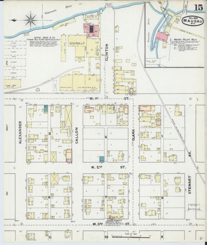 Sanborn Fire Insurance Map from Wausau, Marathon County, Wisconsin (1891), Sheet #0015 - Historic Sanborn Fire Insurance Map Print, vintage old map wall art, antique decor, genealogy gift, Wisconsin Wisconsin map