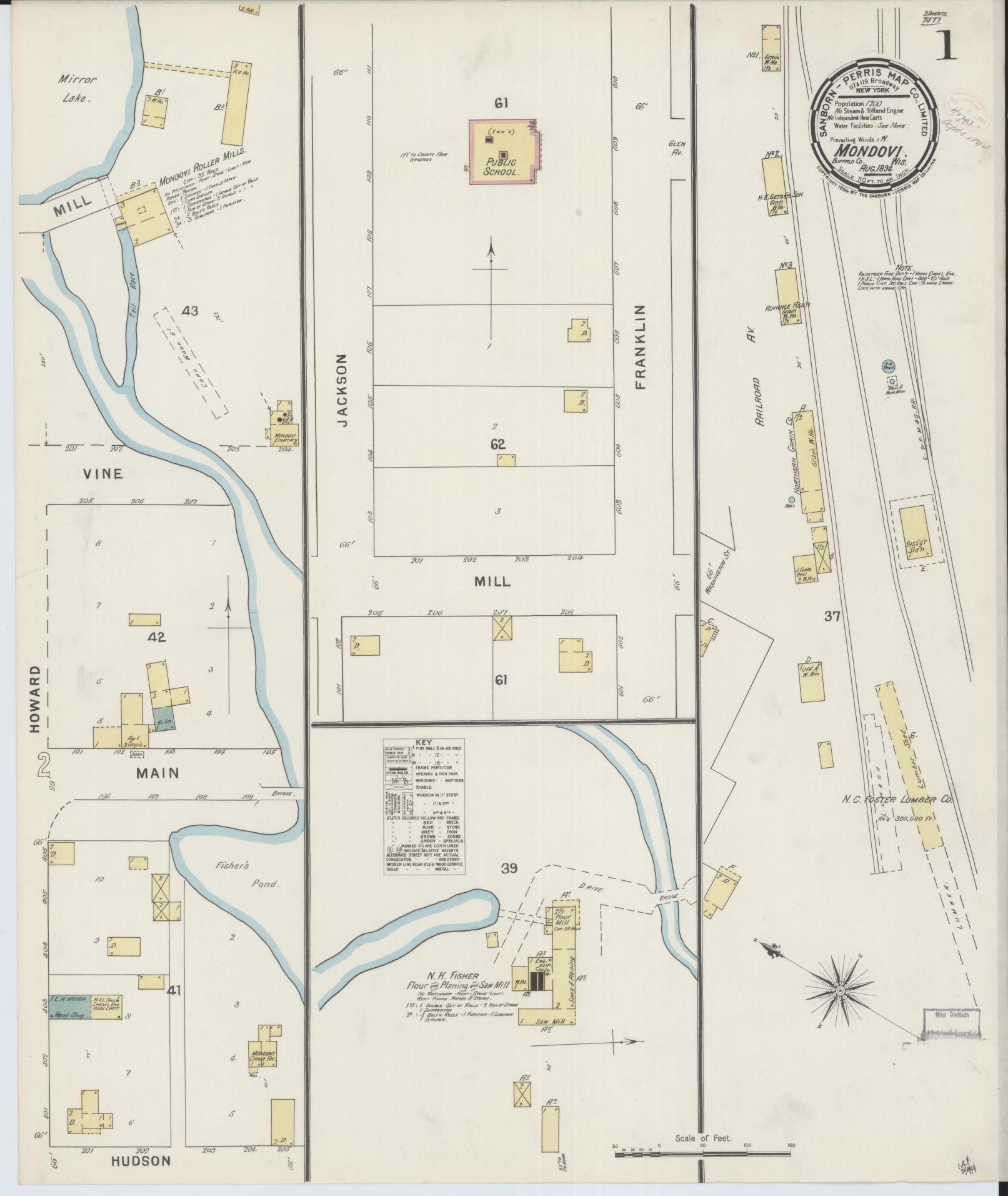 Sanborn Fire Insurance Map from Mondovi, Buffalo County, Wisconsin (1894), Sheet #0001 - Historic Sanborn Fire Insurance Map Print, vintage old map wall art, antique decor, genealogy gift, Wisconsin Wisconsin map