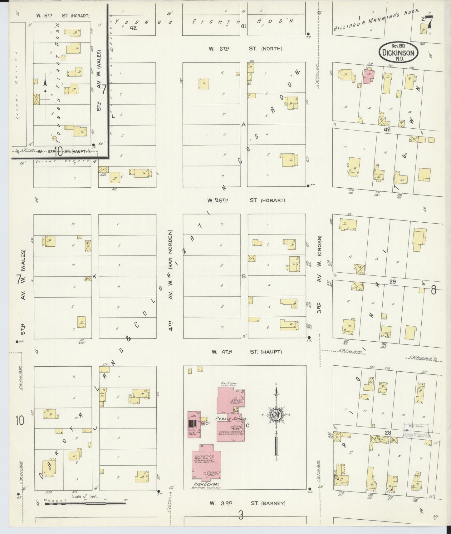 Sanborn Fire Insurance Map from Dickinson, Stark County, North Dakota (1913), Sheet #0007 - Historic Sanborn Fire Insurance Map Print, vintage old map wall art, antique decor, genealogy gift, North Dakota North Dakota map