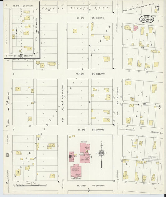 Sanborn Fire Insurance Map from Dickinson, Stark County, North Dakota (1913), Sheet #0007 - Historic Sanborn Fire Insurance Map Print, vintage old map wall art, antique decor, genealogy gift, North Dakota North Dakota map
