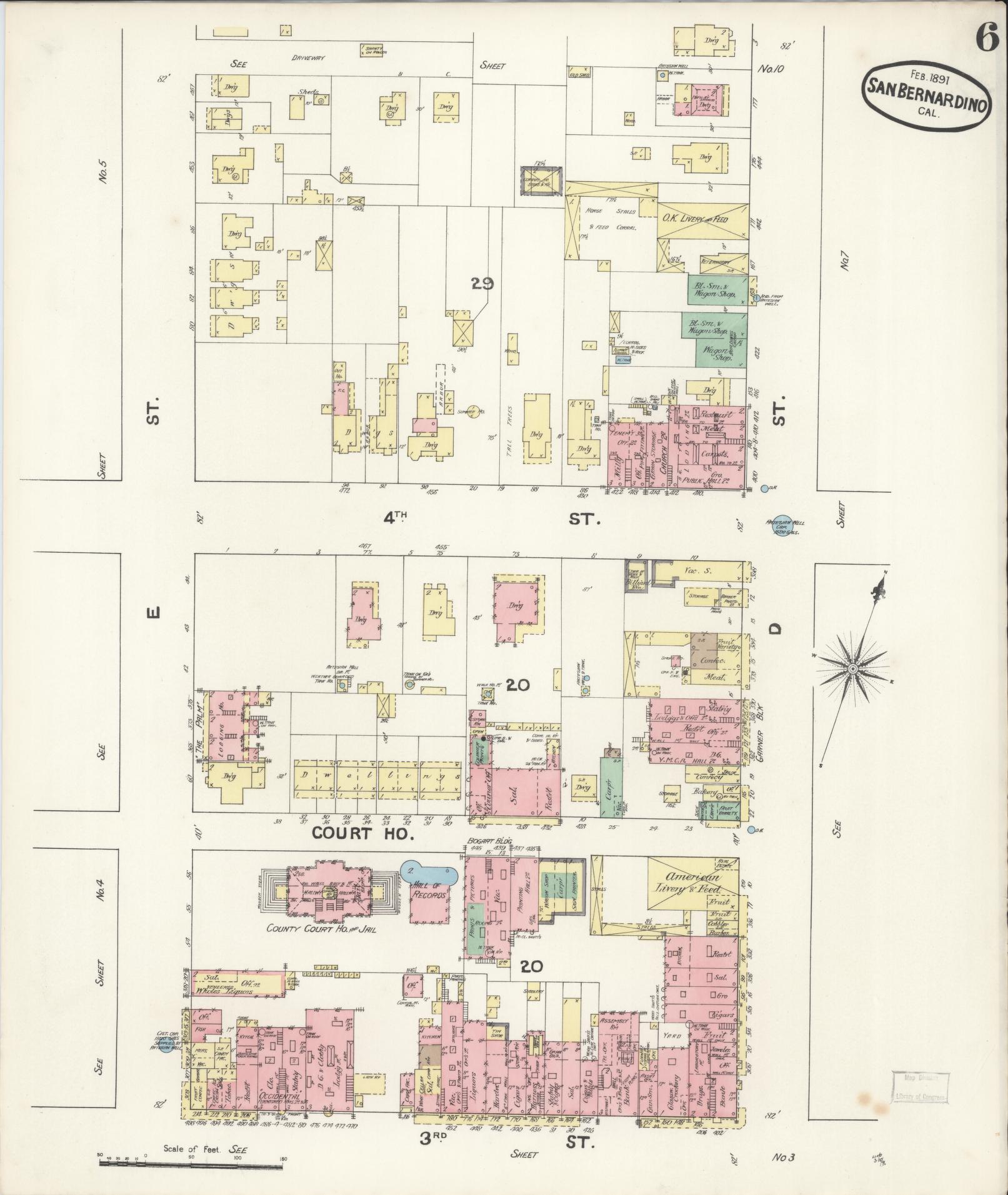 Sanborn Fire Insurance Map from San Bernardino, San Bernardino County, California (1891), Sheet #0006 - Complete Map Set gallery image, historic Sanborn map, vintage wall art, California California