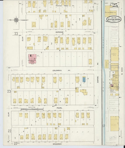 Sanborn Fire Insurance Map from Benton Harbor, Berrien County, Michigan (1911), Sheet #0025 - Complete Map Set gallery image, historic Sanborn map, vintage wall art, Michigan Michigan