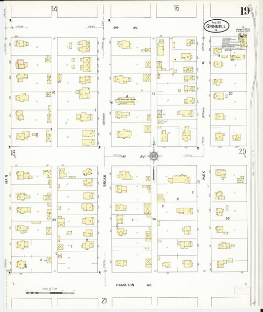 Sanborn Fire Insurance Map from Grinnell, Poweshiek County, Iowa (1911), Sheet #0019 - Historic Sanborn Fire Insurance Map Print, vintage old map wall art
