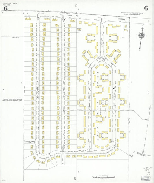 Sanborn Fire Insurance Map from Millington, Shelby County, Tennessee (1952), Sheet #0006 - Historic Sanborn Fire Insurance Map Print, vintage old map wall art, antique decor, genealogy gift, Tennessee Tennessee map