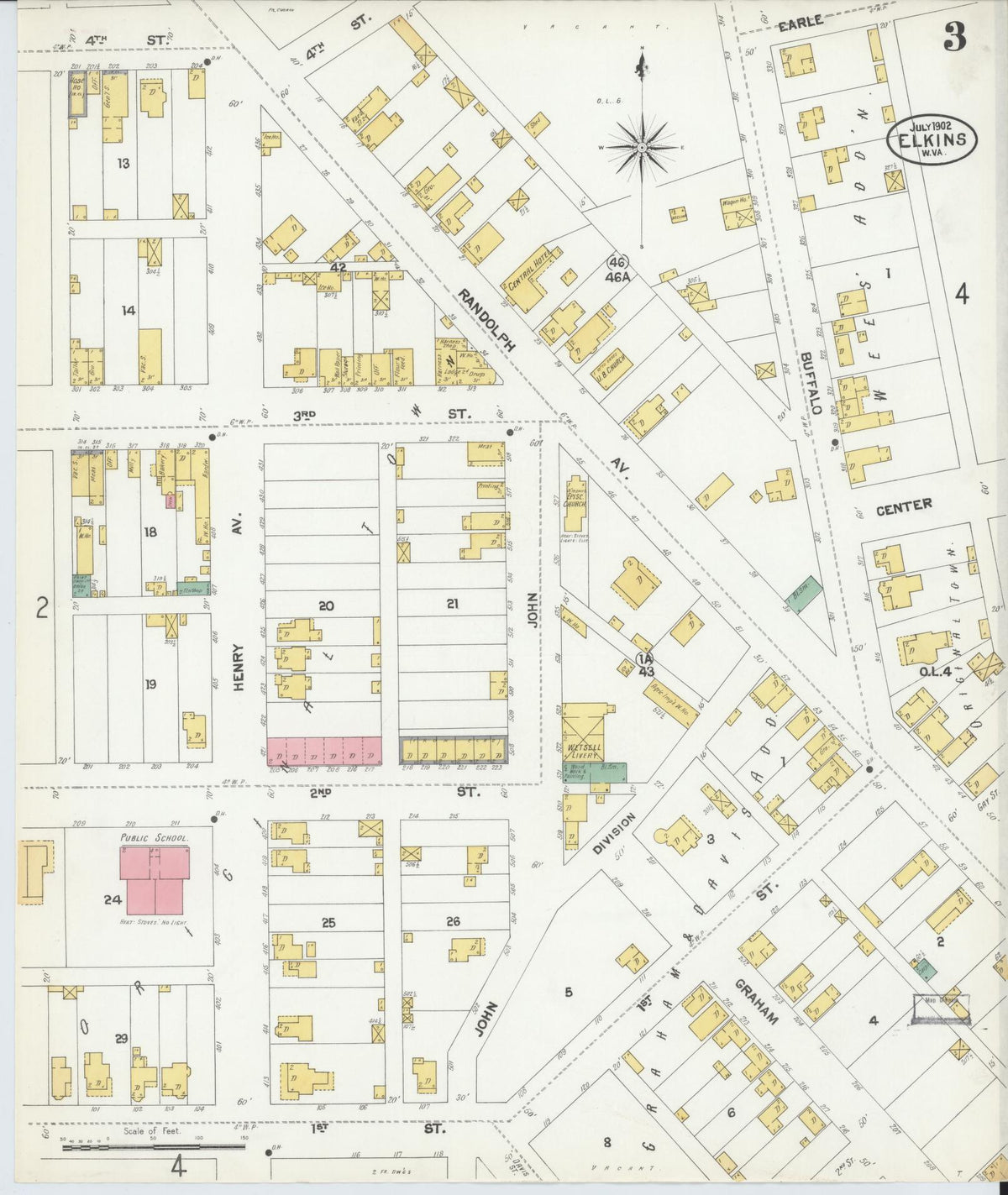 Sanborn Fire Insurance Map from Elkins, Randolph County, West Virginia (1902), Sheet #0003 - Complete Map Set gallery image, historic Sanborn map, vintage wall art, West Virginia West Virginia