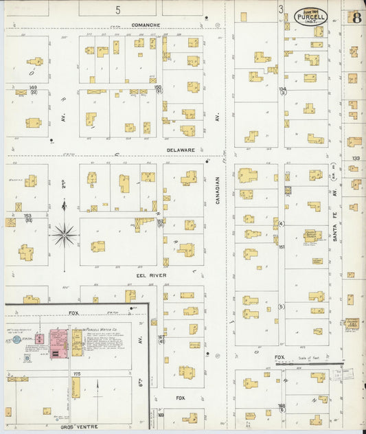 Sanborn Fire Insurance Map from Purcell, McClain County, Oklahoma (1904), Sheet #0008 - Historic Sanborn Fire Insurance Map Print, vintage old map wall art, antique decor, genealogy gift, Oklahoma Oklahoma map