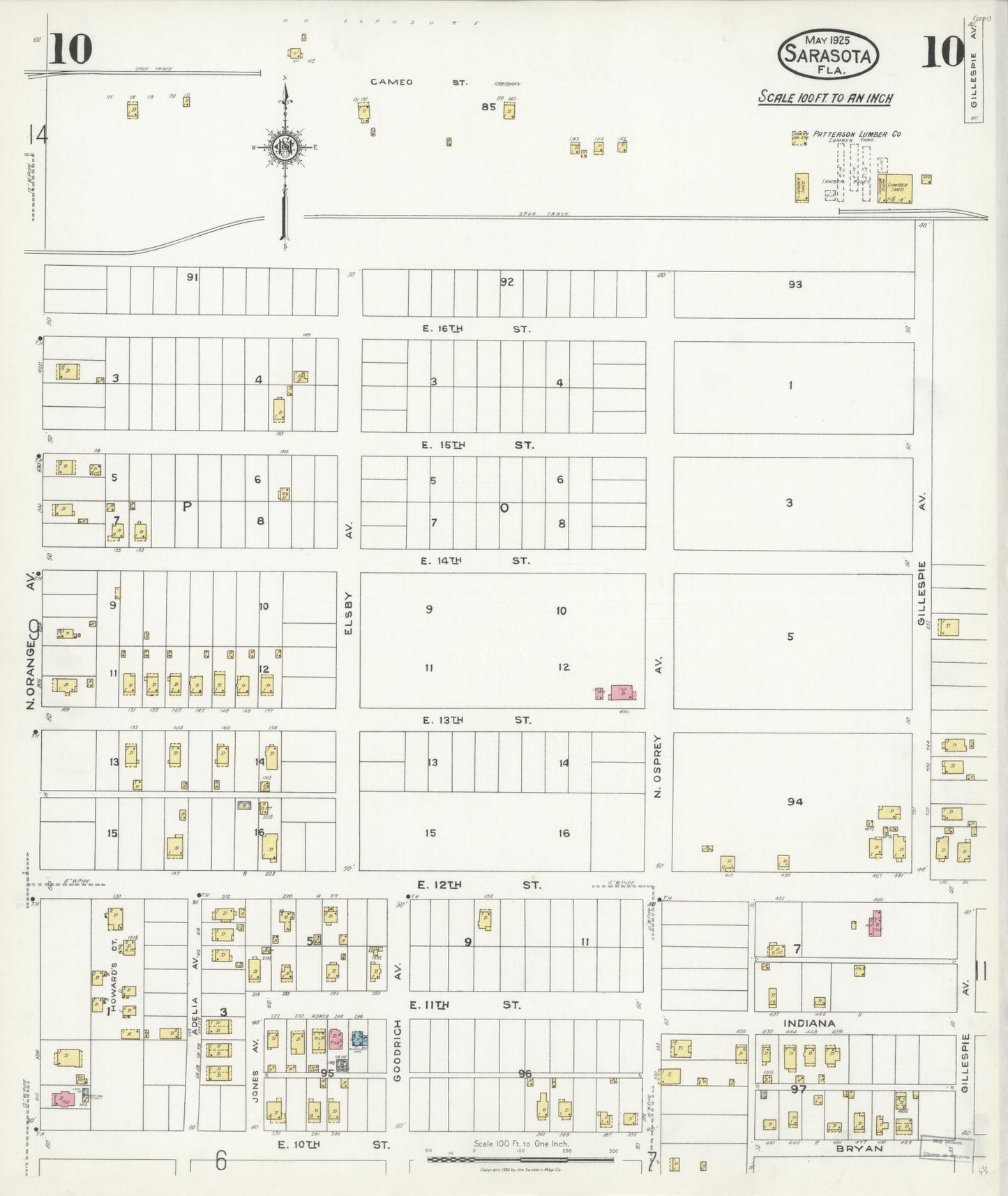 Sanborn Fire Insurance Map from Sarasota, Sarasota County, Florida (1925), Sheet #0010 - Historic Sanborn Fire Insurance Map Print, vintage old map wall art, antique decor, genealogy gift, Florida Florida map