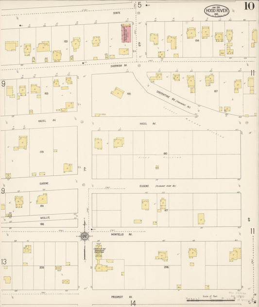 Sanborn Fire Insurance Map from Hood River, Hood River County, Oregon (1916), Sheet #0010 - Historic Sanborn Fire Insurance Map Print, vintage old map wall art, antique decor, genealogy gift, Oregon Oregon map