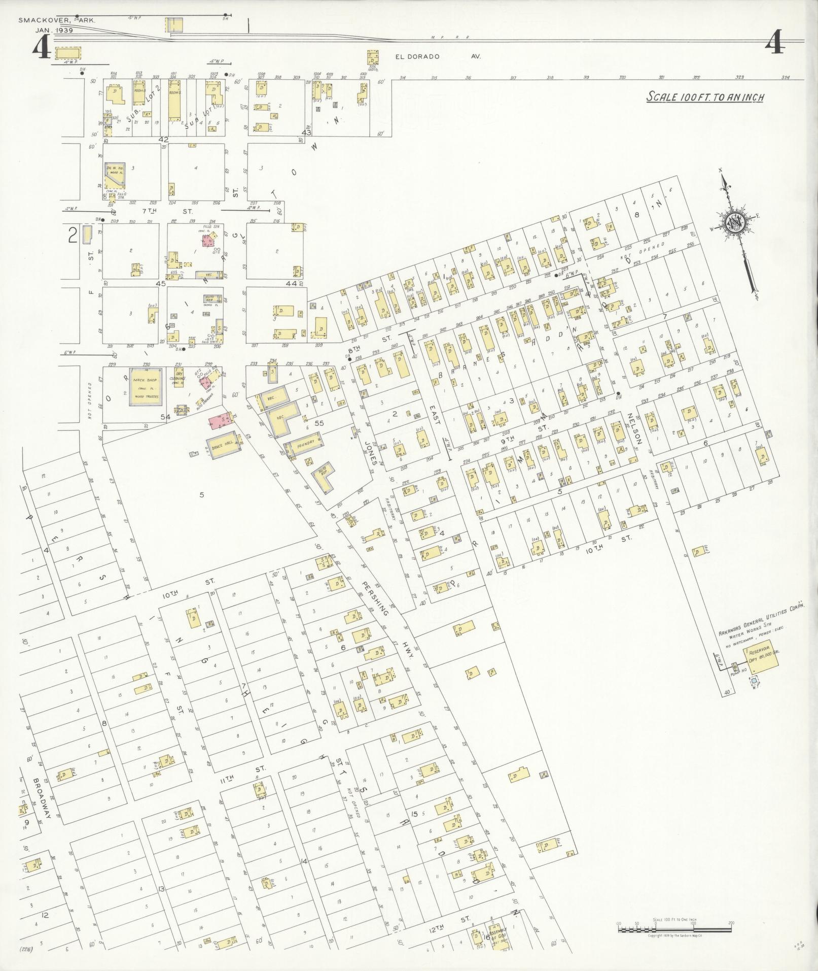 Sanborn Fire Insurance Map from Smackover, Union County, Arkansas (1939), Sheet #0004 - Historic Sanborn Fire Insurance Map Print, vintage old map wall art, antique decor, genealogy gift, Arkansas Arkansas map