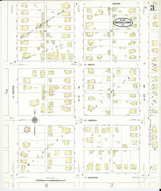Sanborn Fire Insurance Map from Marshalltown, Marshall County, Iowa (1910), Sheet #0003 - Historic Sanborn Fire Insurance Map Print, vintage old map wall art