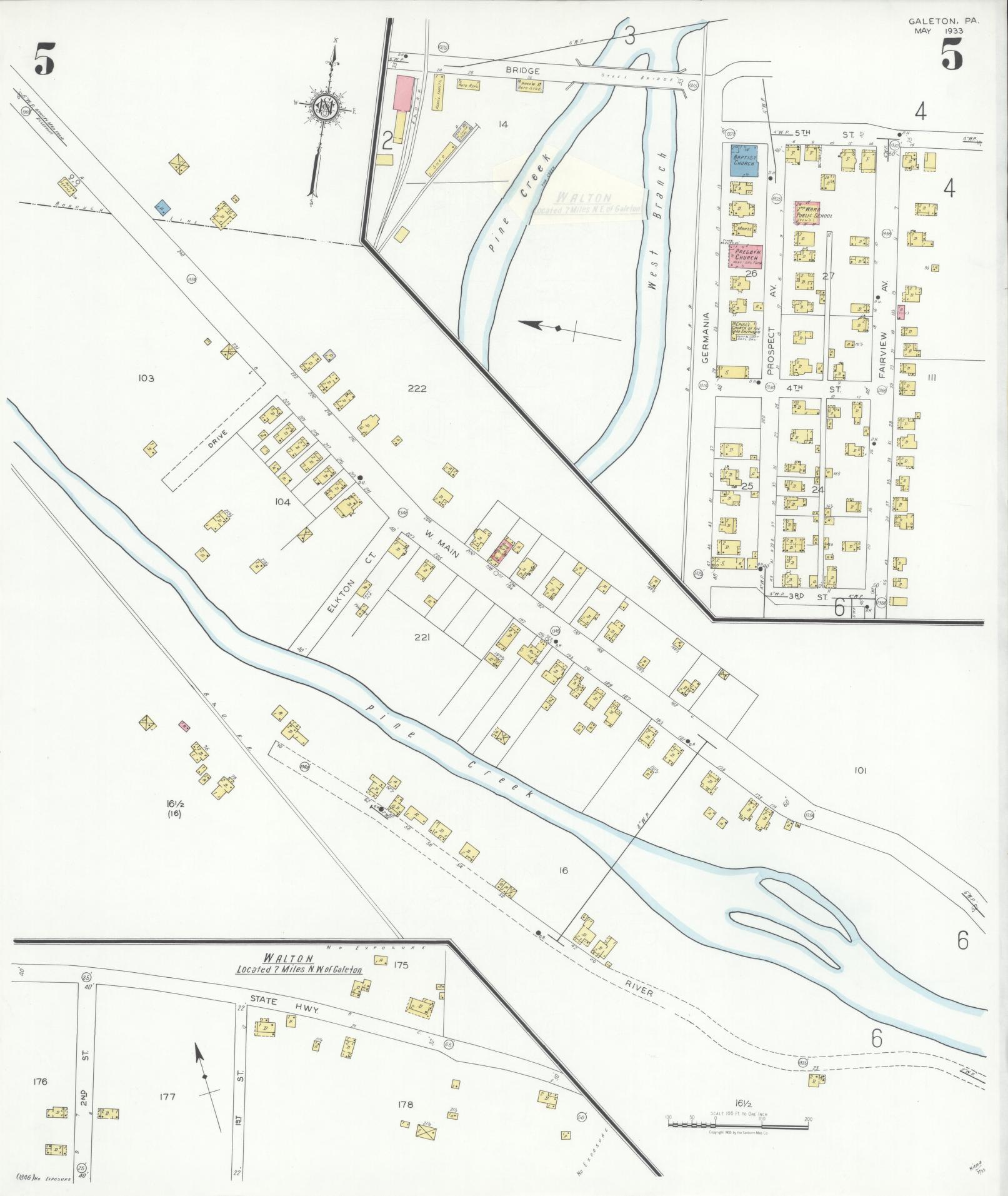 Sanborn Fire Insurance Map from Galeton, Potter County, Pennsylvania (1933), Sheet #0005 - Historic Sanborn Fire Insurance Map Print, vintage old map wall art, antique decor, genealogy gift, Pennsylvania Pennsylvania map