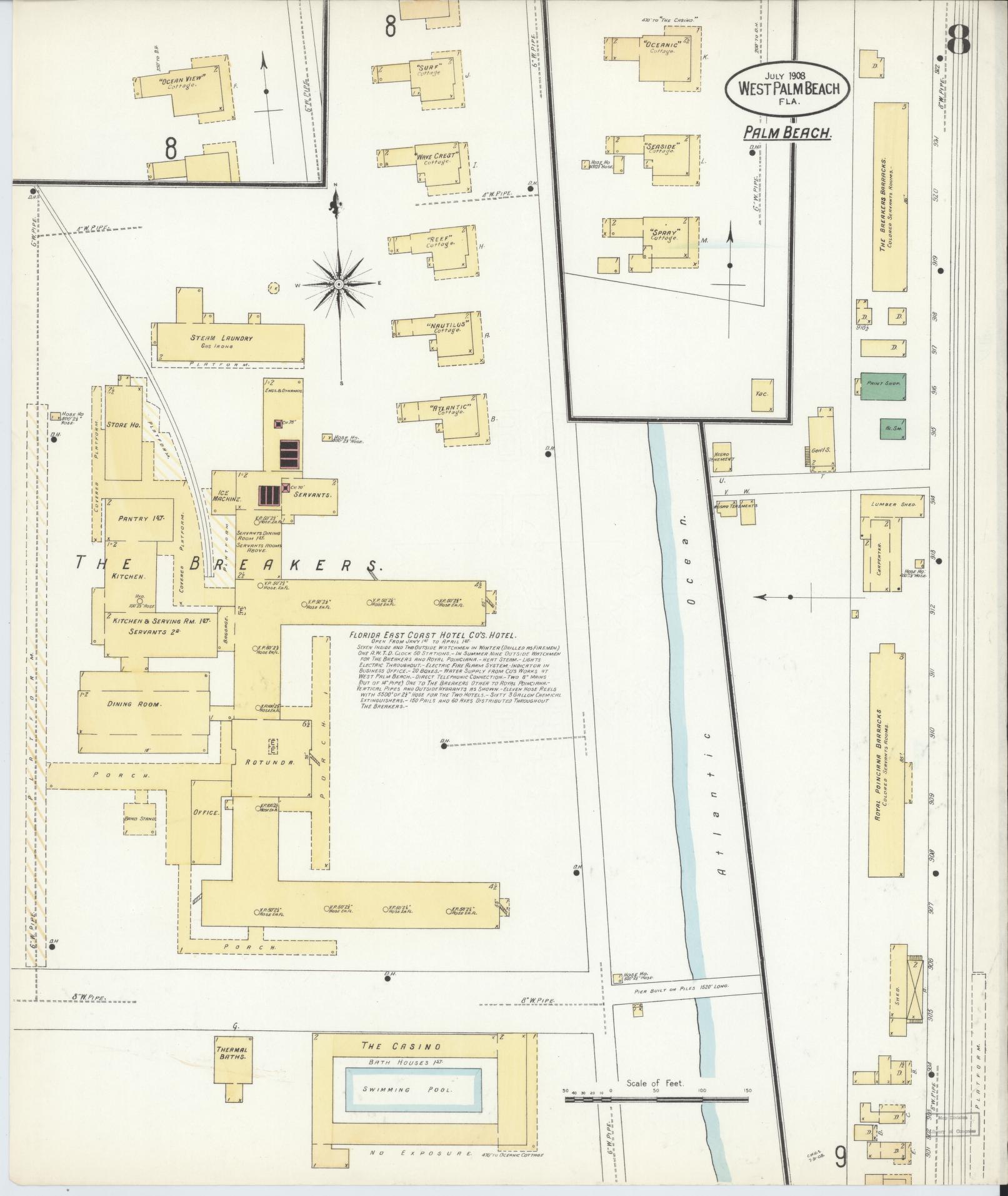 Sanborn Fire Insurance Map from West Palm Beach, Dade County, Florida (1908), Sheet #0008 - Complete Map Set gallery image, historic Sanborn map, vintage wall art, Florida Florida