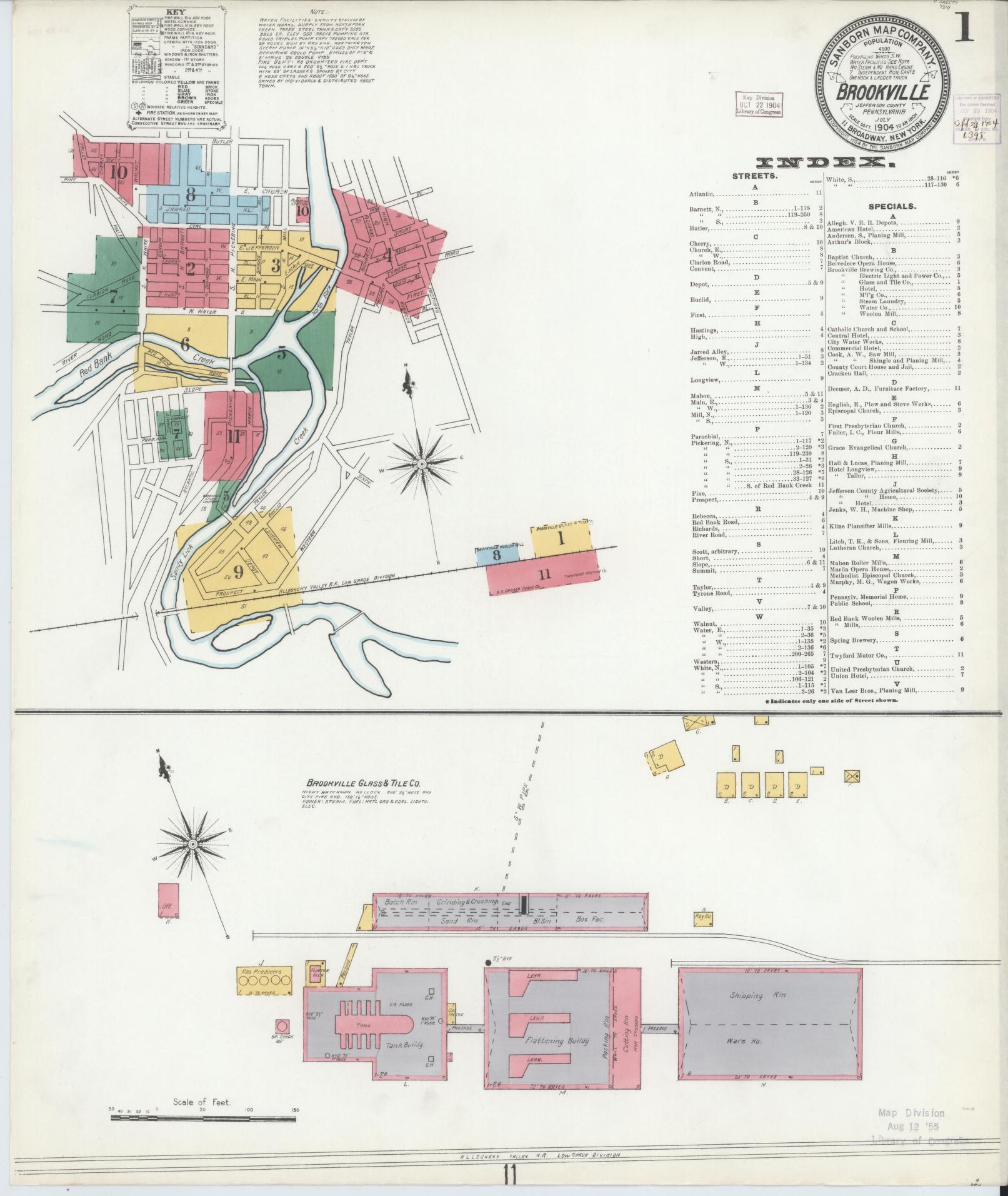 Sanborn Fire Insurance Map from Brookville, Jefferson County, Pennsylvania (1904), Sheet #0001 - Historic Sanborn Fire Insurance Map Print, vintage old map wall art, antique decor, genealogy gift, Pennsylvania Pennsylvania map