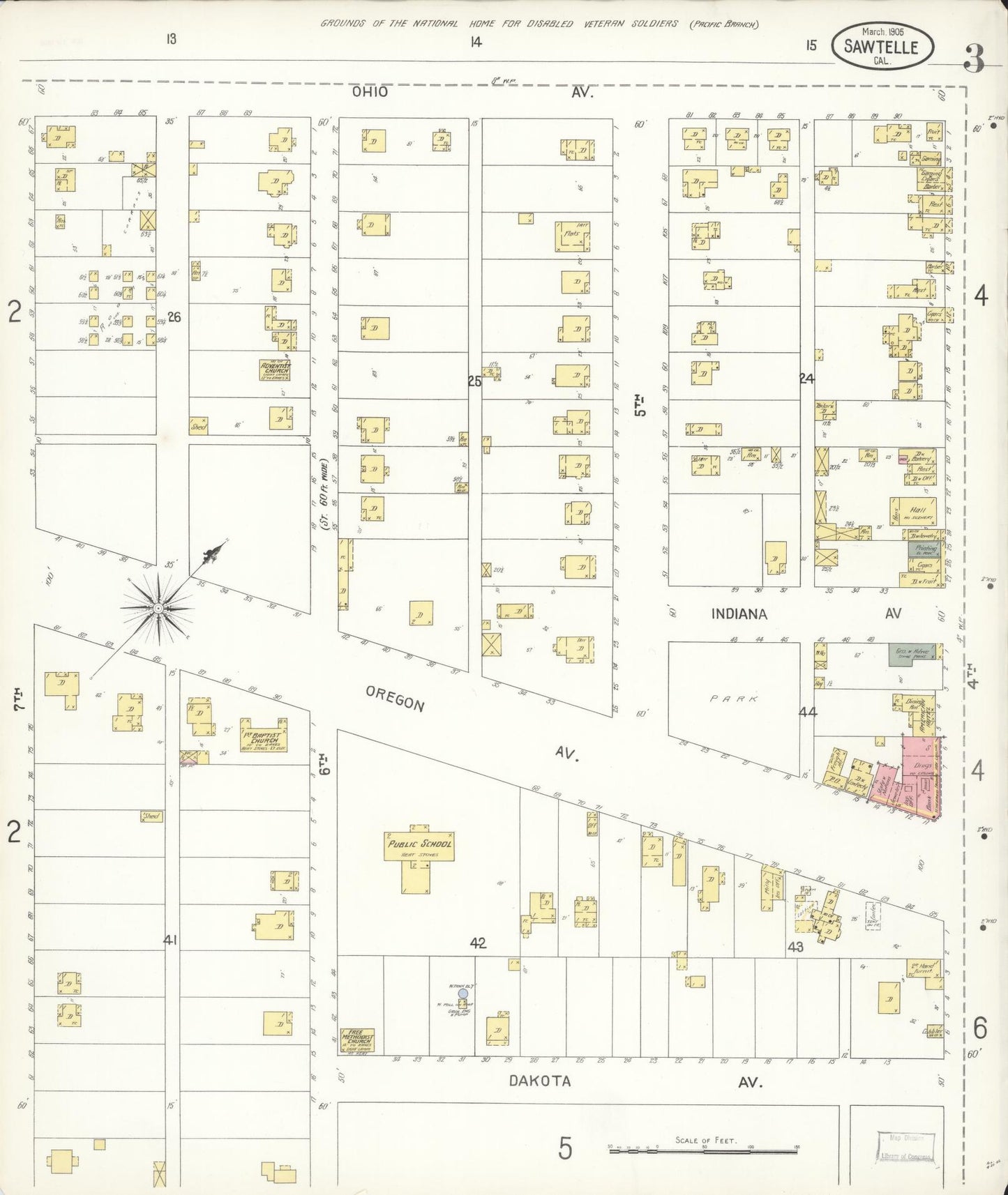 Sanborn Fire Insurance Map from Sawtelle, Los Angeles County, California (1905), Sheet #0003 - Complete Map Set gallery image, historic Sanborn map, vintage wall art, California California