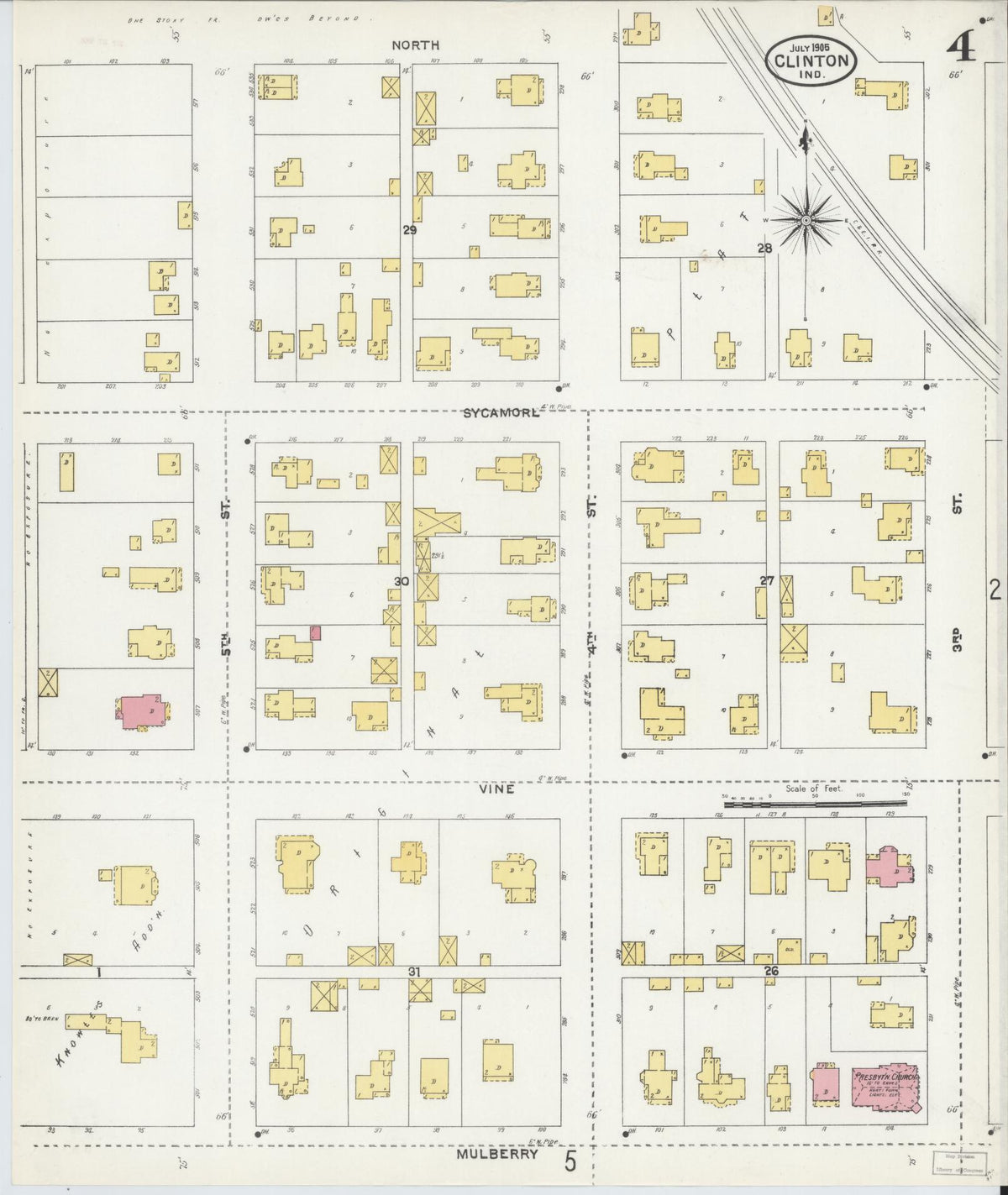 Sanborn Fire Insurance Map from Clinton, Vermillion County, Indiana (1905), Sheet #0004 - Historic Sanborn Fire Insurance Map Print, vintage old map wall art, antique decor, genealogy gift, Indiana Indiana map