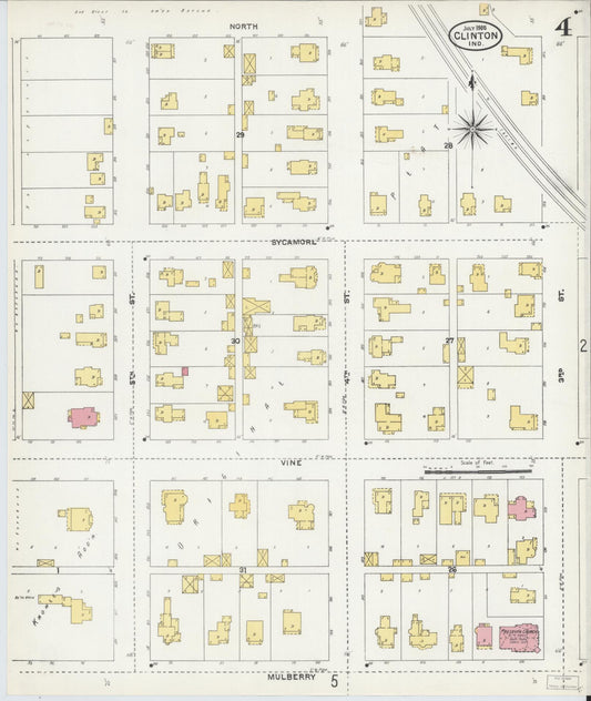 Sanborn Fire Insurance Map from Clinton, Vermillion County, Indiana (1905), Sheet #0004 - Historic Sanborn Fire Insurance Map Print, vintage old map wall art, antique decor, genealogy gift, Indiana Indiana map