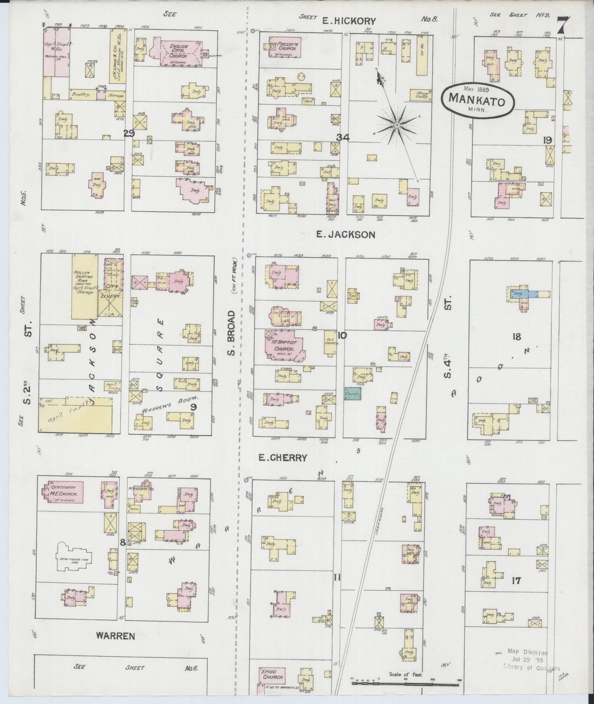 Sanborn Fire Insurance Map from Mankato, Blue Earth County, Minnesota (1889), Sheet #0007 - Complete Map Set gallery image, historic Sanborn map, vintage wall art, Minnesota Minnesota