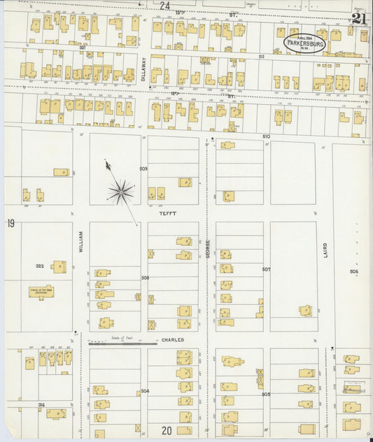 Sanborn Fire Insurance Map from Parkersburg, Wood County, West Virginia (1904), Sheet #0021 - Historic Sanborn Fire Insurance Map Print, vintage old map wall art, antique decor, genealogy gift, West Virginia West Virginia map