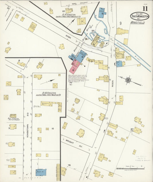 Sanborn Fire Insurance Map from South Kingstown, Washington County, Rhode Island (1921), Sheet #0011 - Historic Sanborn Fire Insurance Map Print, vintage old map wall art, antique decor, genealogy gift, Rhode Island Rhode Island map