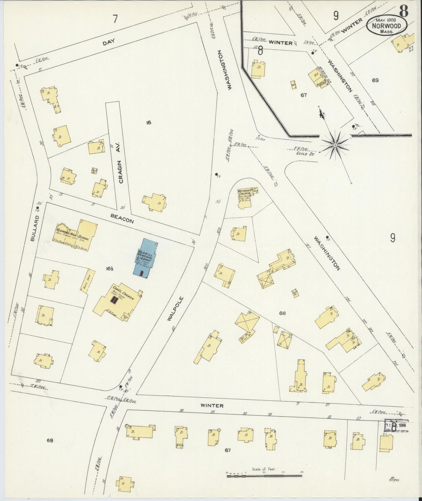 Sanborn Fire Insurance Map from Norwood, Norfolk County, Massachusetts (1909), Sheet #0008 - Complete Map Set gallery image, historic Sanborn map, vintage wall art, Massachusetts Massachusetts