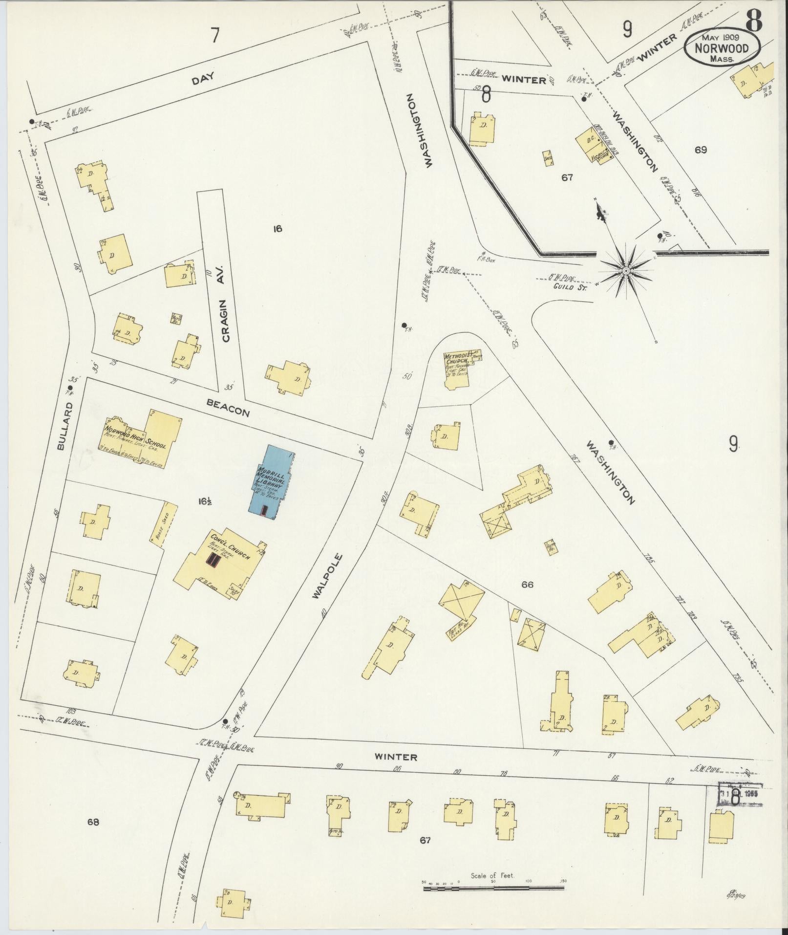 Sanborn Fire Insurance Map from Norwood, Norfolk County, Massachusetts (1909), Sheet #0008 - Complete Map Set gallery image, historic Sanborn map, vintage wall art, Massachusetts Massachusetts