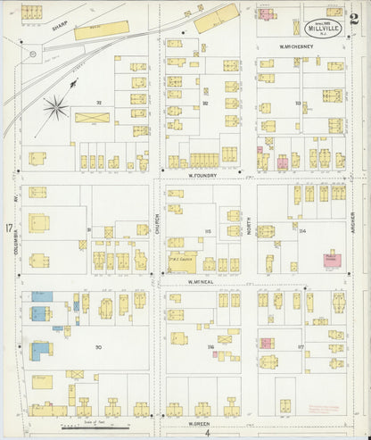 Sanborn Fire Insurance Map from Millville, Cumberland County, New Jersey (1903), Sheet #0002 - Historic Sanborn Fire Insurance Map Print, vintage old map wall art, antique decor, genealogy gift, New Jersey New Jersey map
