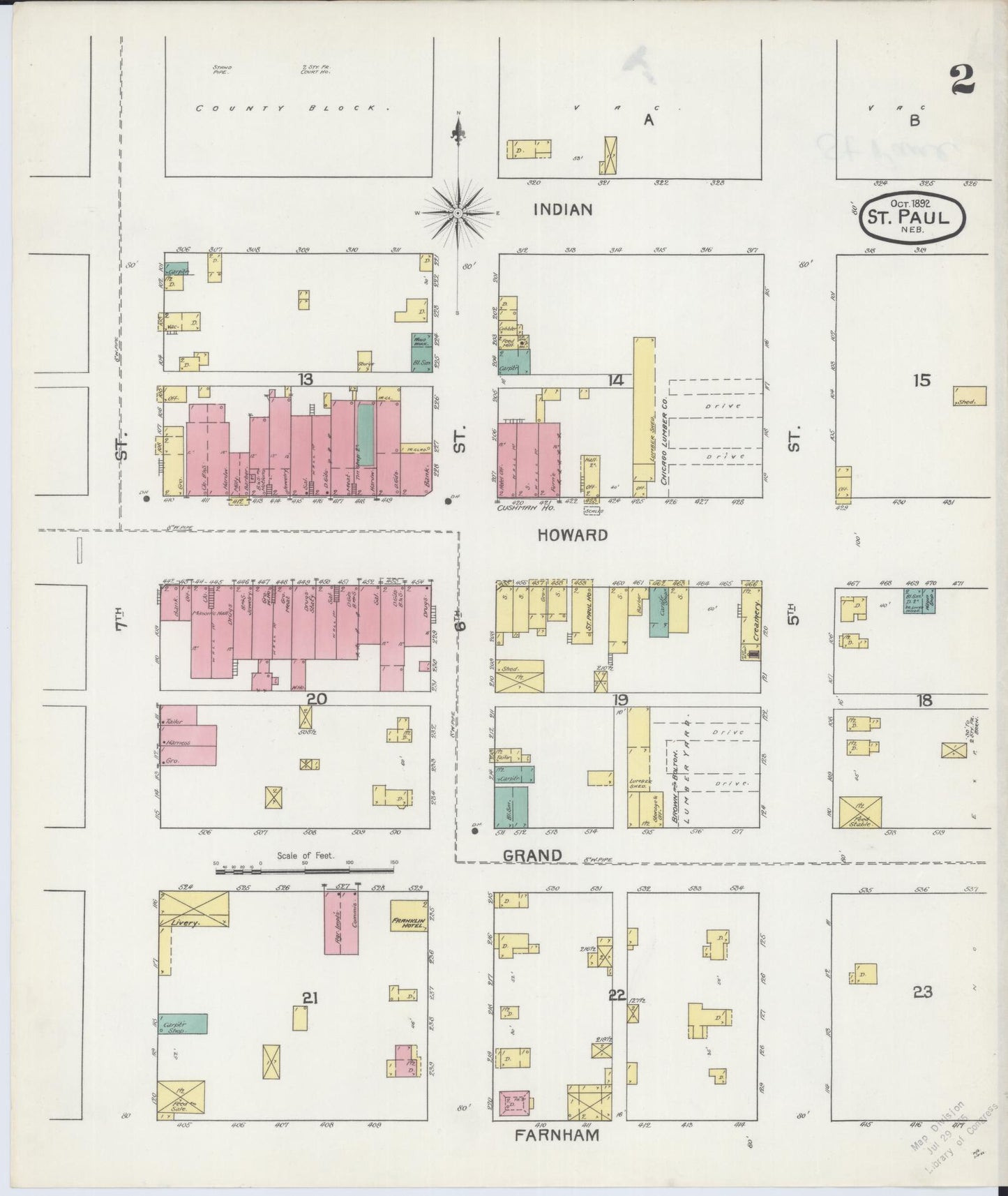 Sanborn Fire Insurance Map from Saint Paul, Howard County, Nebraska (1892), Sheet #0002 - Complete Map Set gallery image, historic Sanborn map, vintage wall art, Nebraska Nebraska