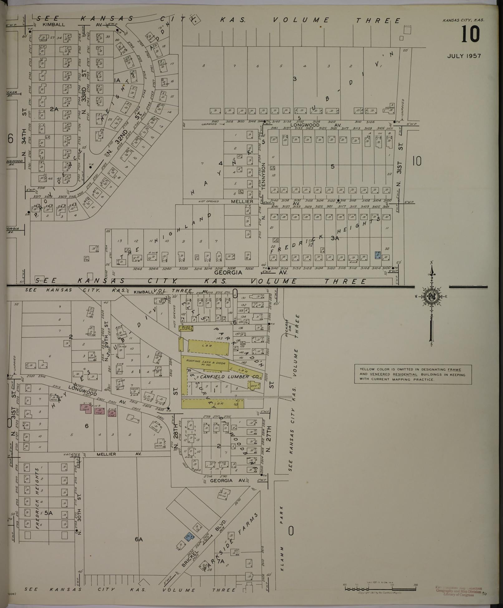 Sanborn Fire Insurance Map from Kansas City, Wyandotte County, Kansas (1957), Sheet #0010 - Historic Sanborn Fire Insurance Map Print, vintage old map wall art, antique decor, genealogy gift, Kansas Kansas map
