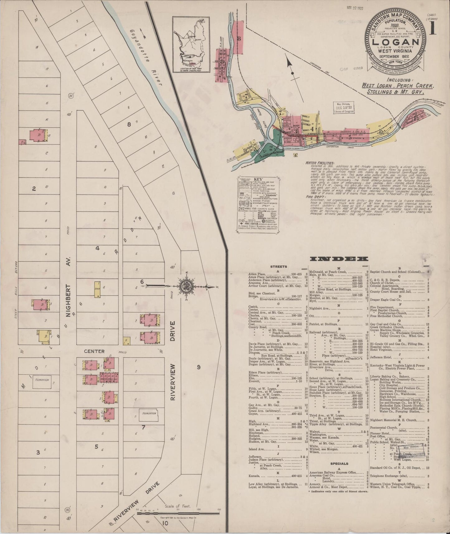 Sanborn Fire Insurance Map from Logan, Logan County, West Virginia. (1922) – Historic Sanborn Fire Insurance Map Print
