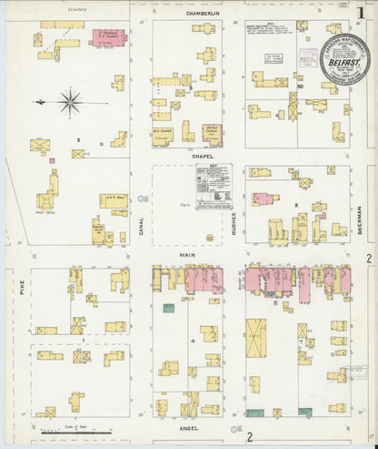 Sanborn Fire Insurance Map from Belfast, Allegany County, New York (1904), Sheet #0001 - Historic Sanborn Fire Insurance Map Print, vintage old map wall art, antique decor, genealogy gift, New York New York map