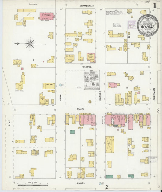 Sanborn Fire Insurance Map from Belfast, Allegany County, New York (1904), Sheet #0001 - Historic Sanborn Fire Insurance Map Print, vintage old map wall art, antique decor, genealogy gift, New York New York map