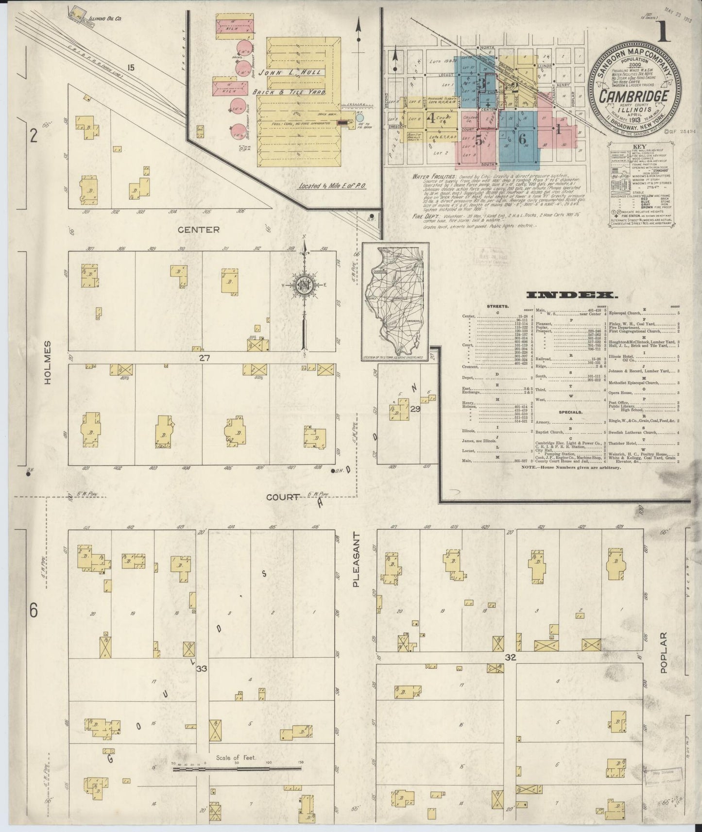 Sanborn Fire Insurance Map from Cambridge, Henry County, Illinois (1913), Sheet #0001 - Complete Map Set gallery image, historic Sanborn map, vintage wall art, Illinois Illinois