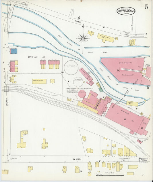 Sanborn Fire Insurance Map from North Adams, Berkshire County, Massachusetts (1908), Sheet #0005 - Historic Sanborn Fire Insurance Map Print, vintage old map wall art, antique decor, genealogy gift, Massachusetts Massachusetts map