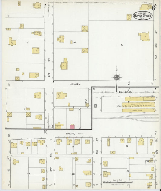 Sanborn Fire Insurance Map from Honey Grove, Fannin County, Texas (1921), Sheet #0006 - Historic Sanborn Fire Insurance Map Print, vintage old map wall art, antique decor, genealogy gift, Texas Texas map