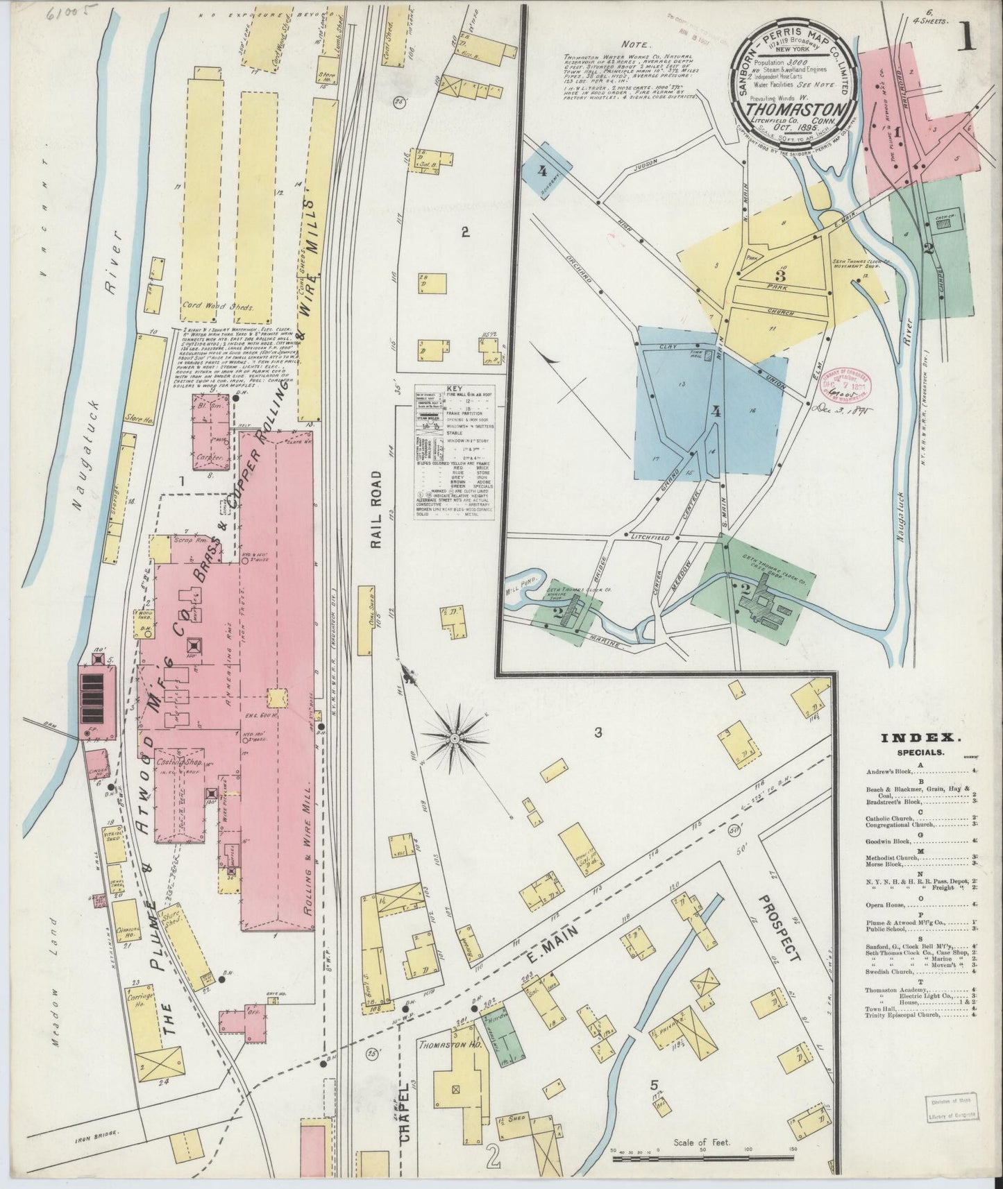 Sanborn Fire Insurance Map from Thomaston, Litchfield County, Connecticut (1895), Sheet #0001 - Complete Map Set gallery image, historic Sanborn map, vintage wall art, Connecticut Connecticut