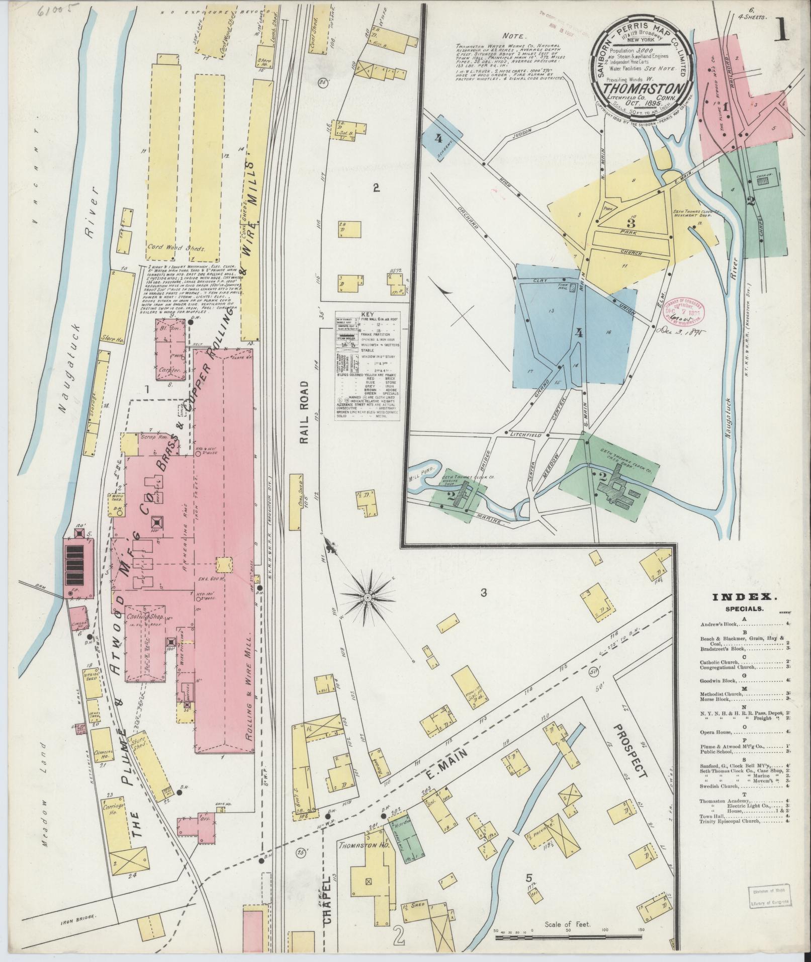Sanborn Fire Insurance Map from Thomaston, Litchfield County, Connecticut (1895), Sheet #0001 - Complete Map Set gallery image, historic Sanborn map, vintage wall art, Connecticut Connecticut