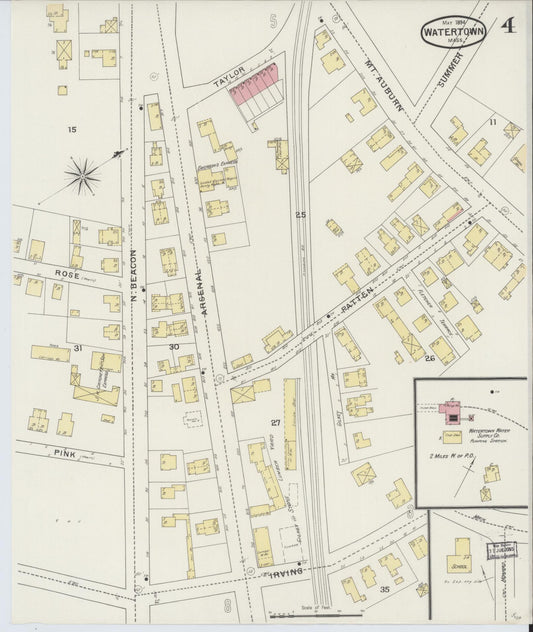 Sanborn Fire Insurance Map from Watertown, Middlesex County, Massachusetts (1894), Sheet #0004 - Historic Sanborn Fire Insurance Map Print, vintage old map wall art, antique decor, genealogy gift, Massachusetts Massachusetts map