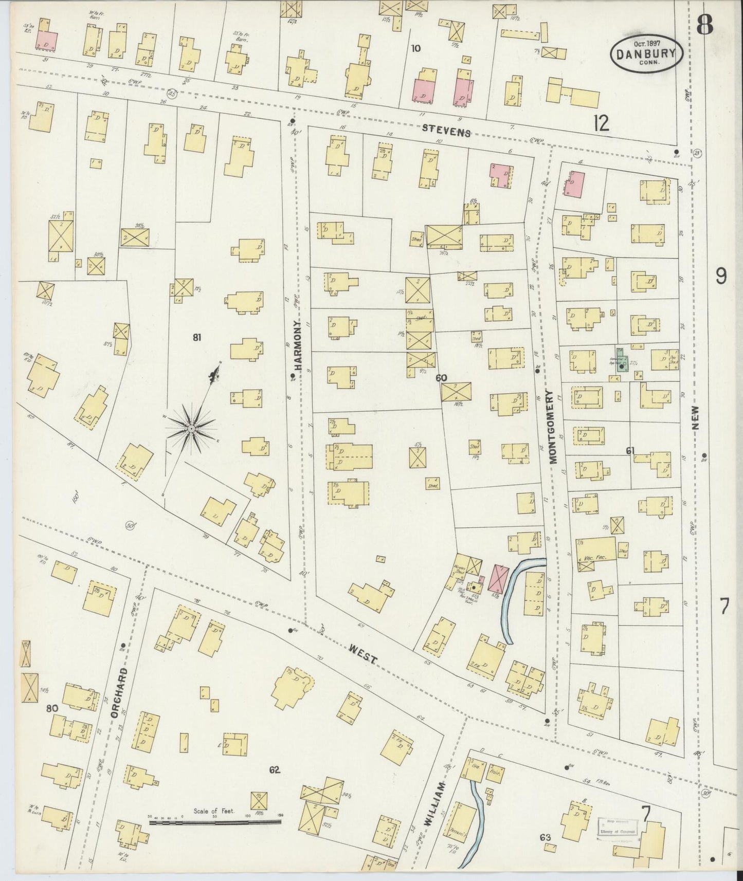 Sanborn Fire Insurance Map from Danbury, Fairfield County, Connecticut (1897), Sheet #0008 - Complete Map Set gallery image, historic Sanborn map, vintage wall art, Connecticut Connecticut