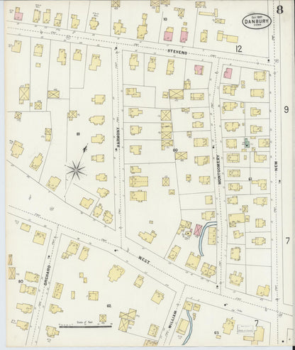 Sanborn Fire Insurance Map from Danbury, Fairfield County, Connecticut (1897), Sheet #0008 - Complete Map Set gallery image, historic Sanborn map, vintage wall art, Connecticut Connecticut