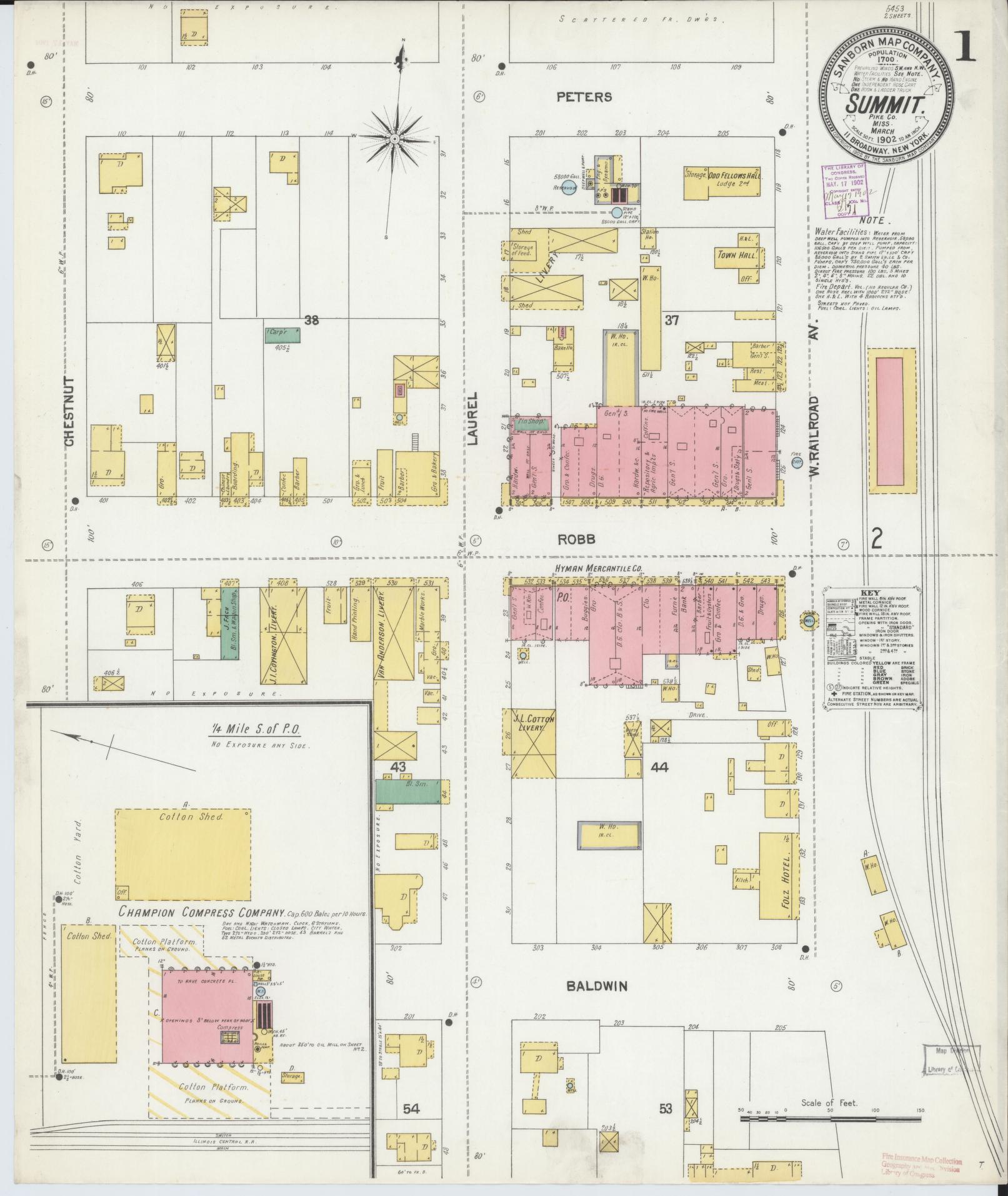 Sanborn Fire Insurance Map from Summit, Pike County, Mississippi (1902), Sheet #0001 - Complete Map Set gallery image, historic Sanborn map, vintage wall art, Mississippi Mississippi