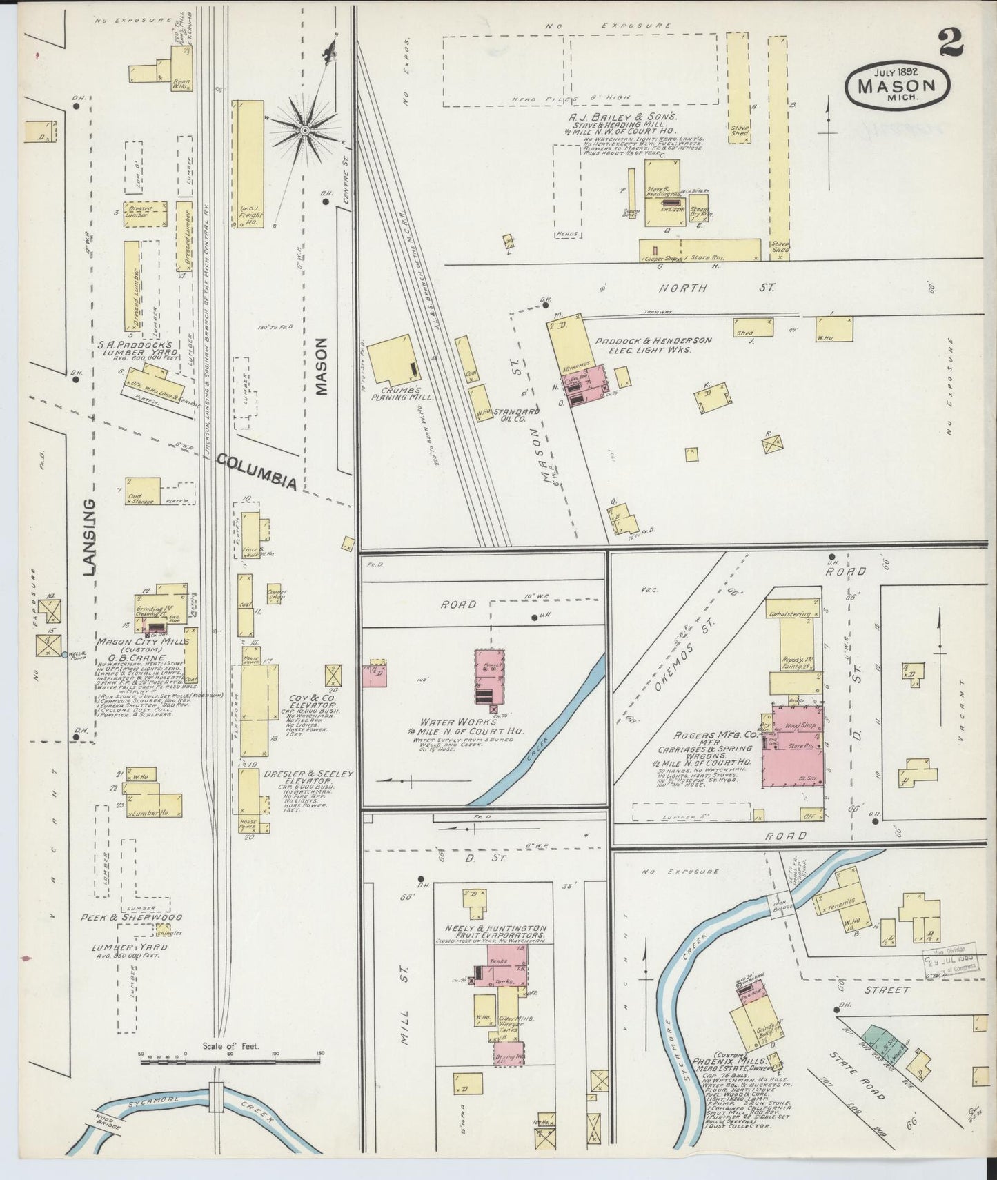 Sanborn Fire Insurance Map from Mason, Ingham County, Michigan (1892), Sheet #0002 - Complete Map Set gallery image, historic Sanborn map, vintage wall art, Michigan Michigan