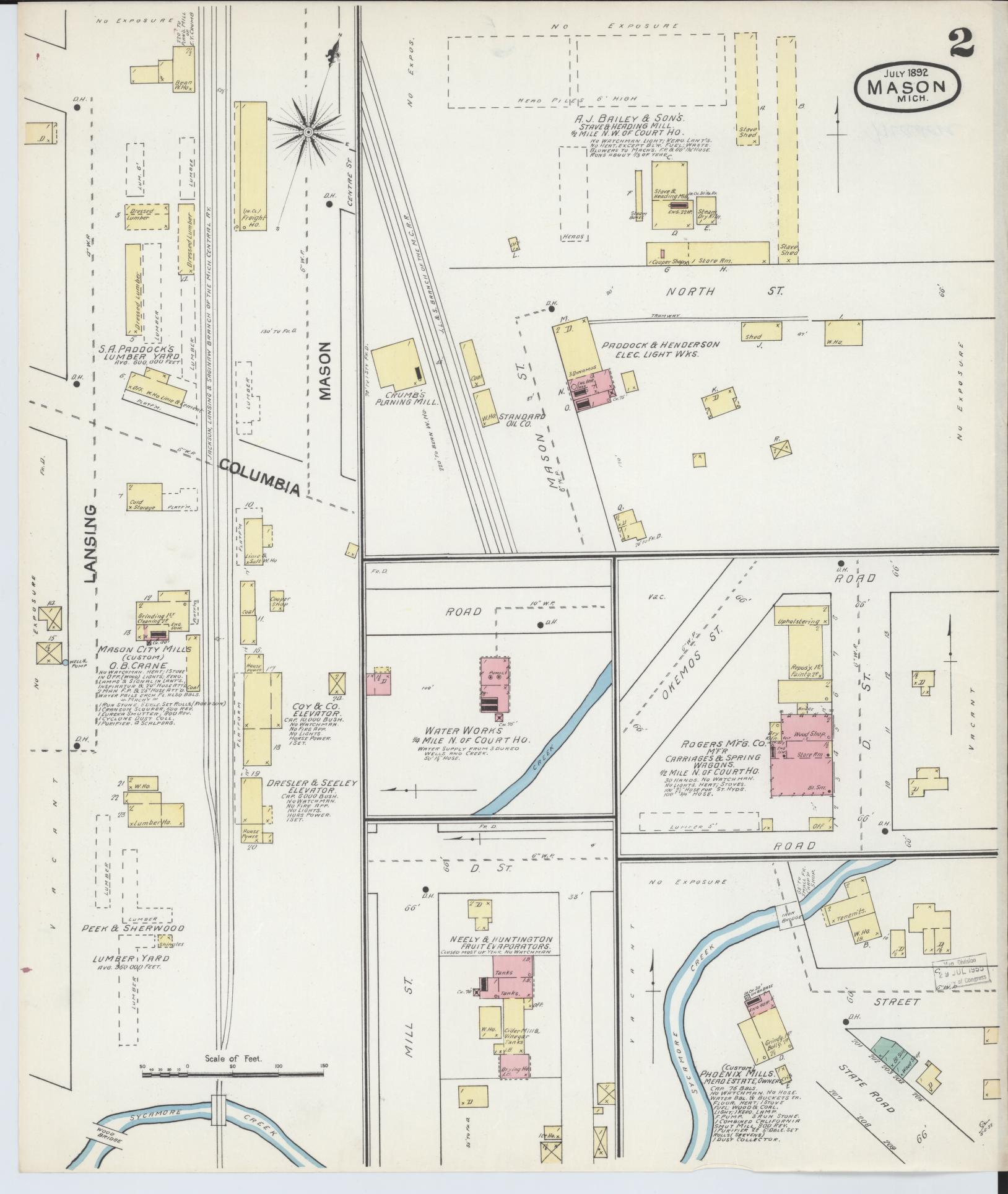 Sanborn Fire Insurance Map from Mason, Ingham County, Michigan (1892), Sheet #0002 - Complete Map Set gallery image, historic Sanborn map, vintage wall art, Michigan Michigan