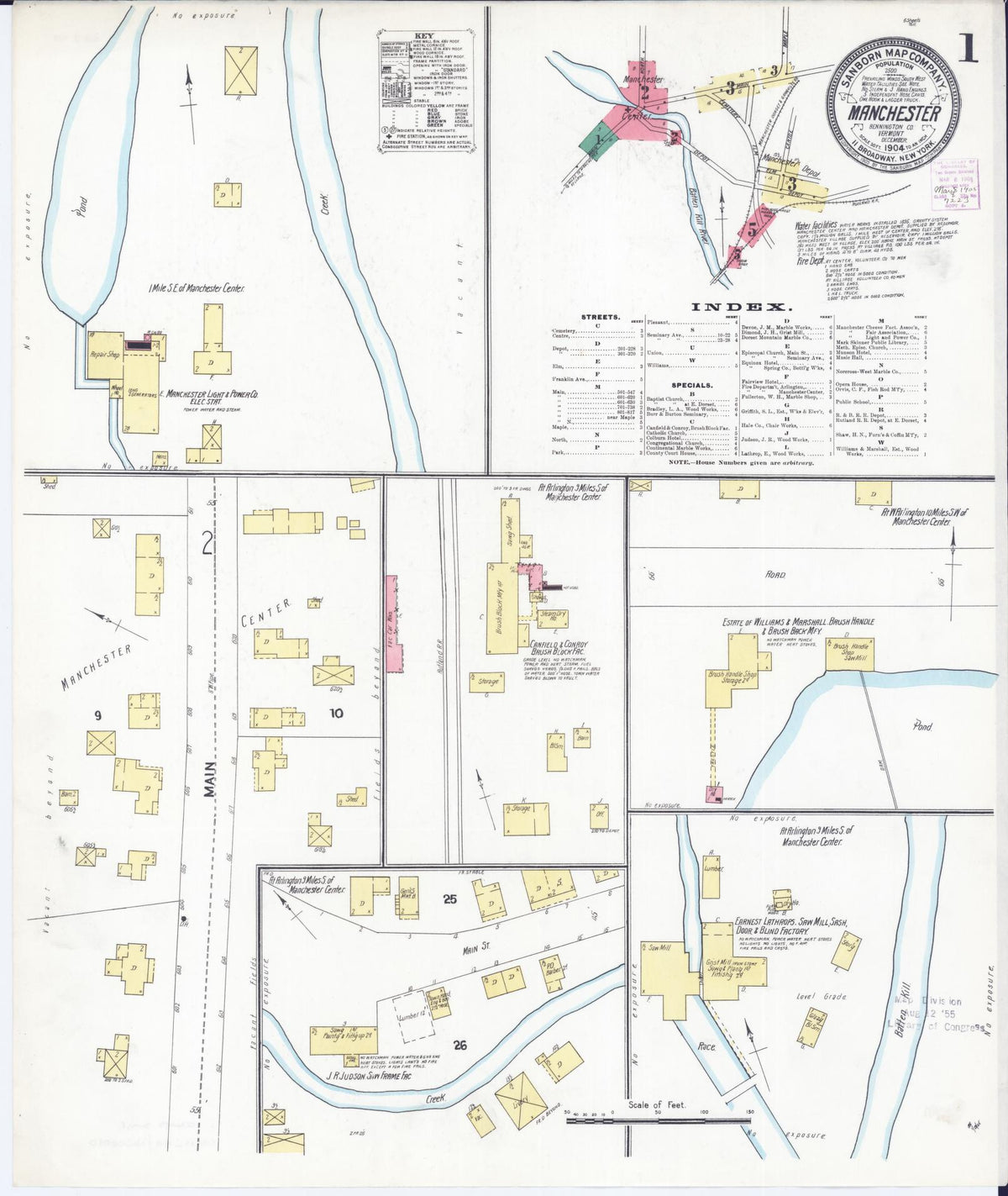 Sanborn Fire Insurance Map from Manchester, Bennington County, Vermont (1904), Sheet #0001 - Complete Map Set gallery image, historic Sanborn map, vintage wall art, Vermont Vermont