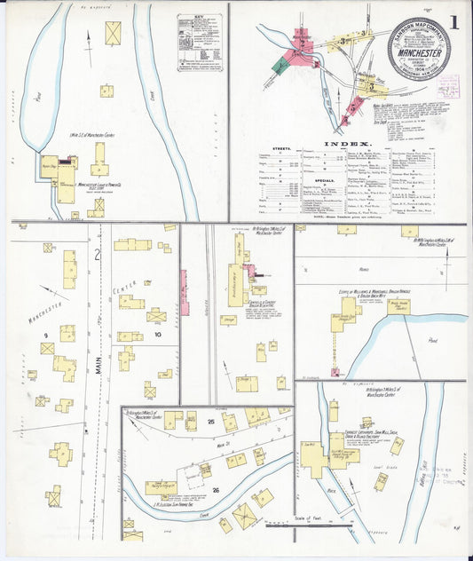 Sanborn Fire Insurance Map from Manchester, Bennington County, Vermont (1904), Sheet #0001 - Complete Map Set gallery image, historic Sanborn map, vintage wall art, Vermont Vermont