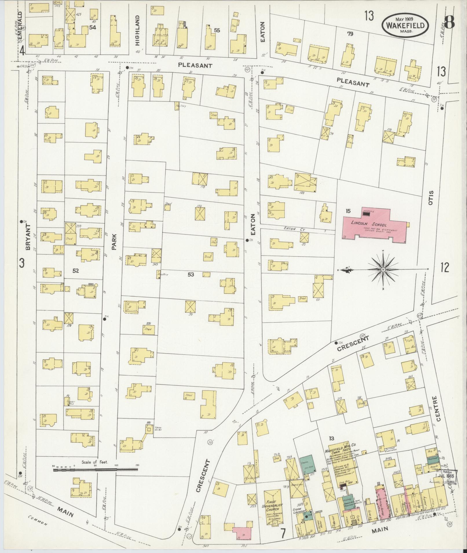 Sanborn Fire Insurance Map from Wakefield, Middlesex County, Massachusetts (1909), Sheet #0008 - Complete Map Set gallery image, historic Sanborn map, vintage wall art, Massachusetts Massachusetts