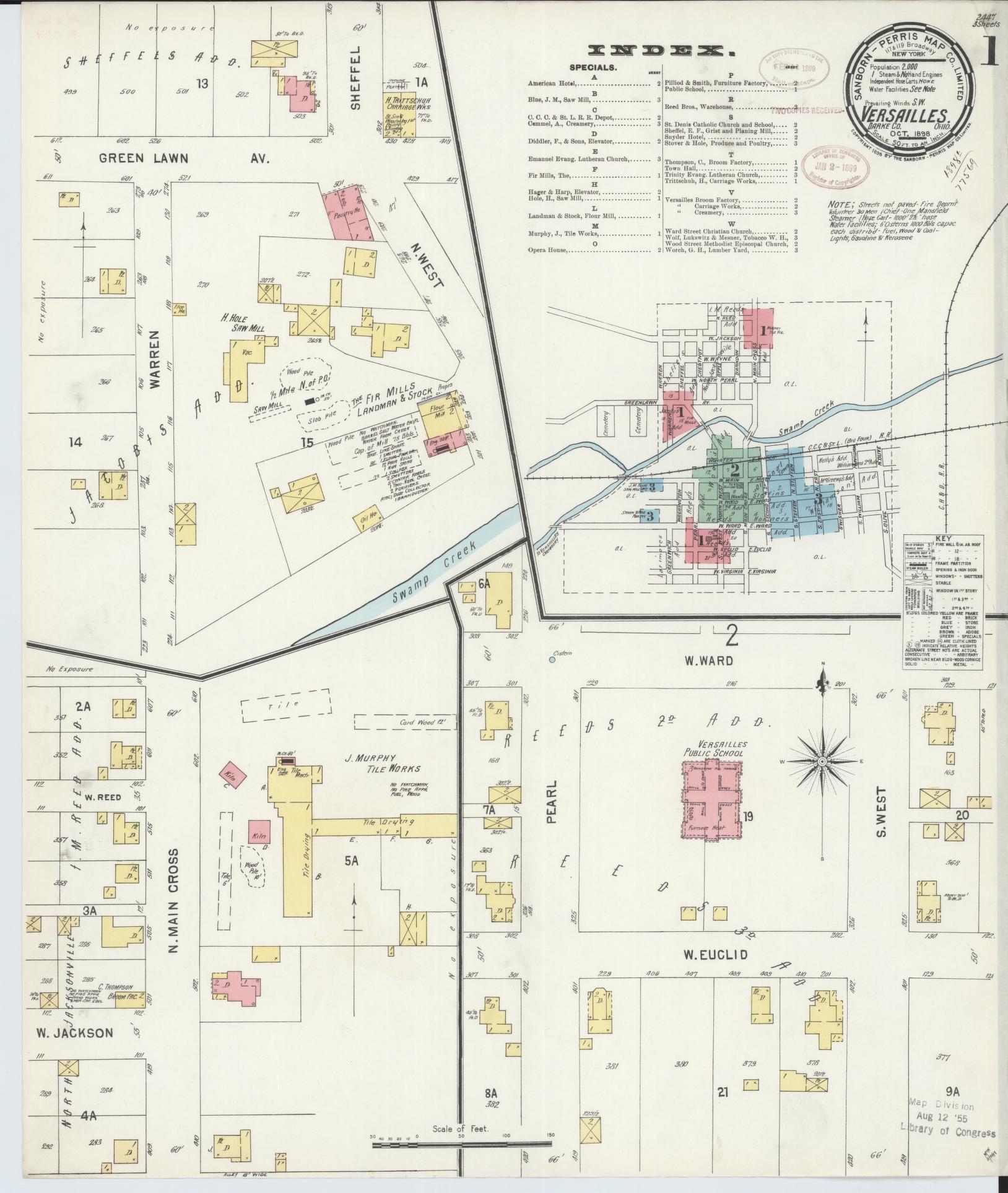 Sanborn Fire Insurance Map from Versailles, Darke County, Ohio (1898), Sheet #0001 - Complete Map Set gallery image, historic Sanborn map, vintage wall art, Ohio Ohio