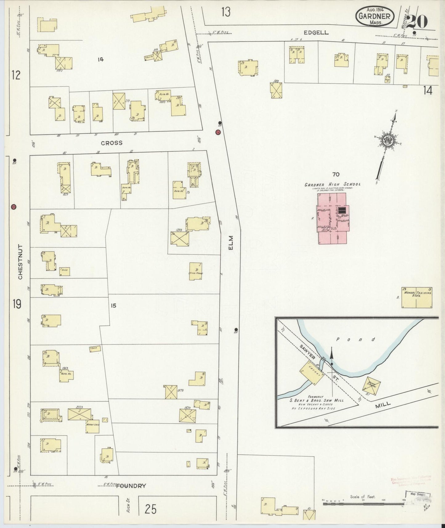 Sanborn Fire Insurance Map from Gardner, Worcester County, Massachusetts (1914), Sheet #0020 - Complete Map Set gallery image, historic Sanborn map, vintage wall art, Massachusetts Massachusetts