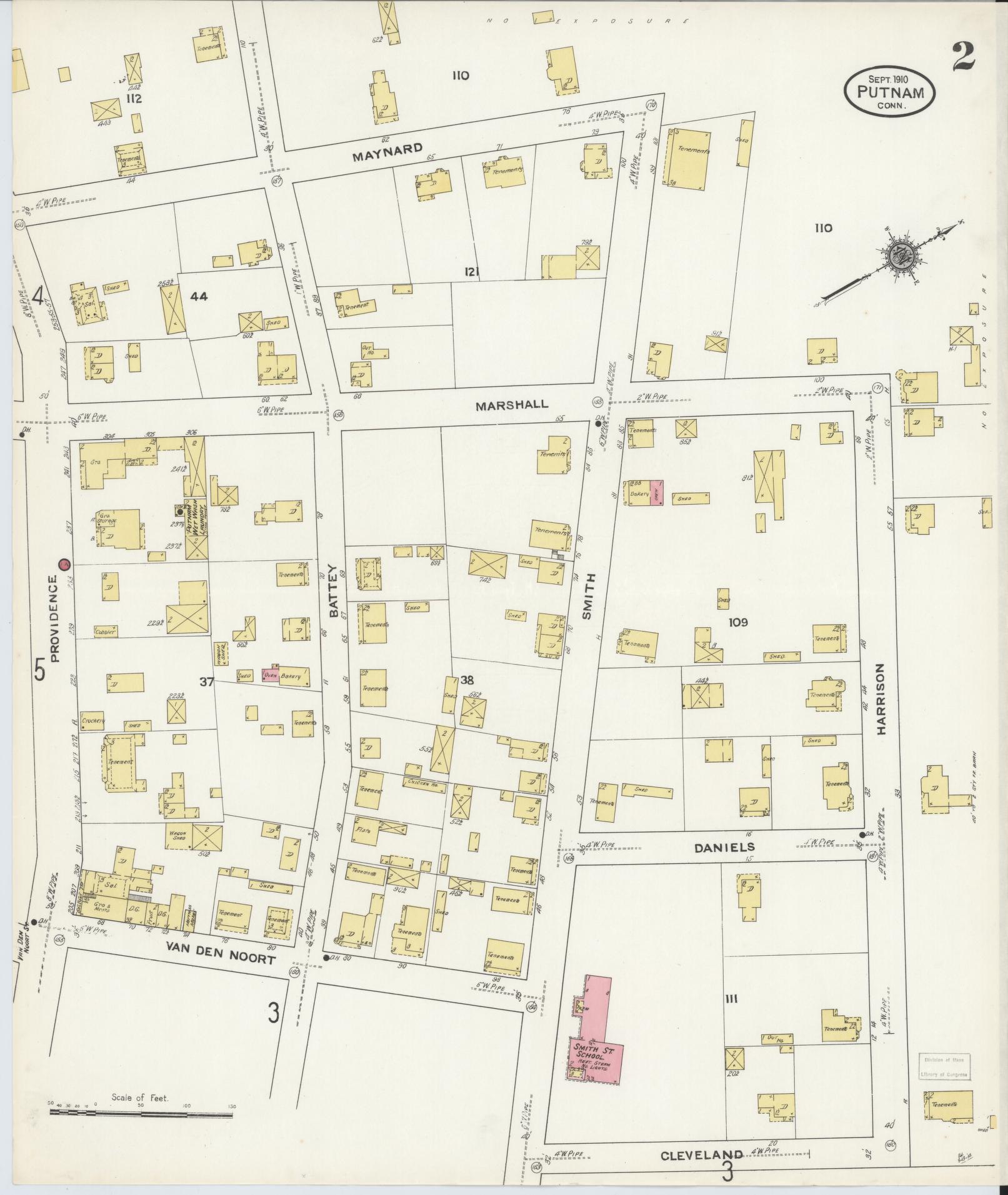 Sanborn Fire Insurance Map from Putnam, Windham County, Connecticut (1910), Sheet #0002 - Complete Map Set gallery image, historic Sanborn map, vintage wall art, Connecticut Connecticut