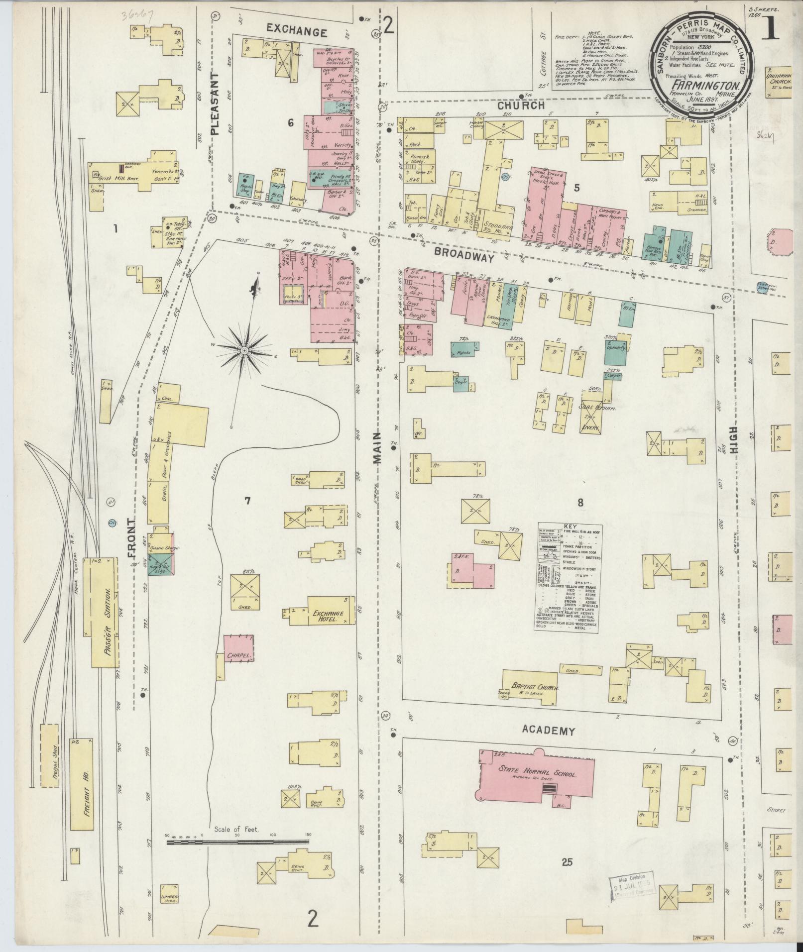 Sanborn Fire Insurance Map from Farmington, Franklin County, Maine. (1897) – Historic Sanborn Fire Insurance Map Print